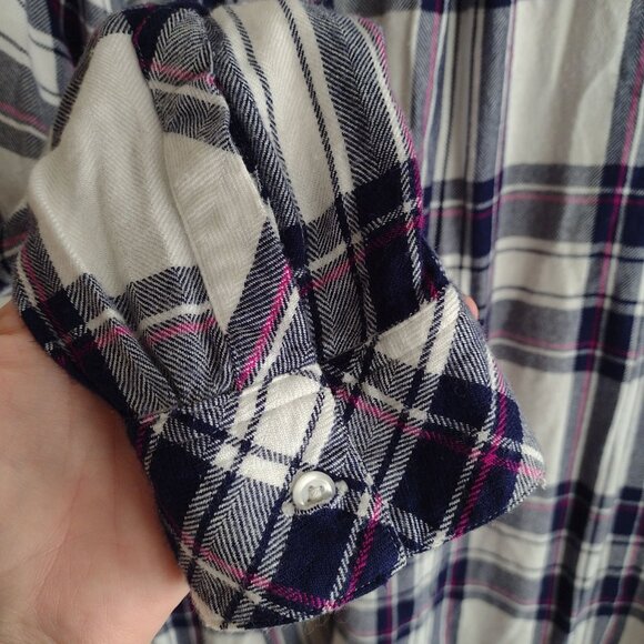 Rails Hunter Plaid Top L White Navy Rayon Flannel Lightweight Button Front Shirt - Picture 7 of 12